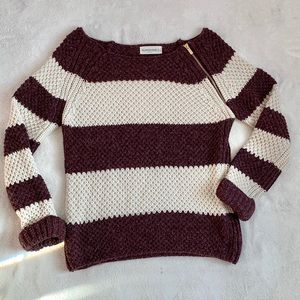 Primp Women’s Knit Stripe Sweater with Zipper  Shoulder